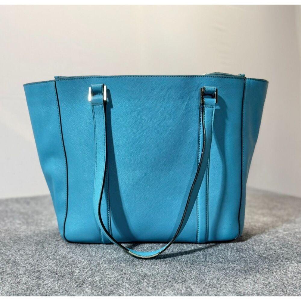 Kate Spade New York Turquoise Blue Saffiano Leather Tote Bag Large Work Purse